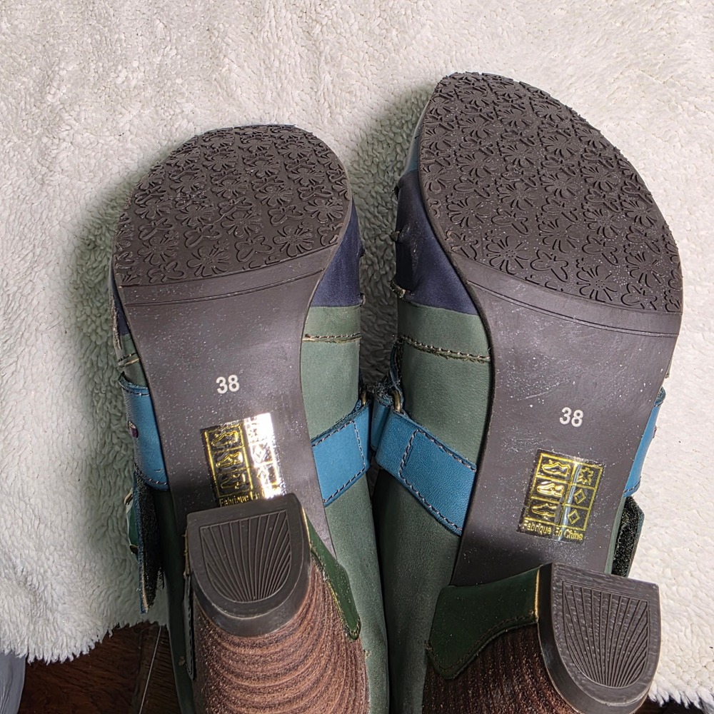 L'Artiste Wondrous Turquoise Green Blue Leather Booties Heels Womens 38 7 NEW - Picture 6 of 10